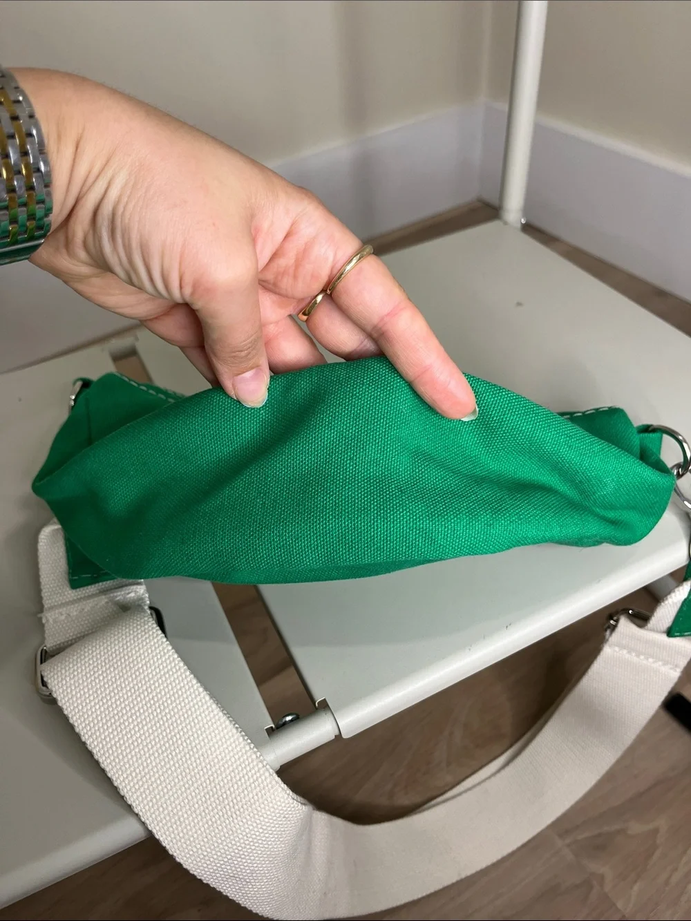Lands' End Green Canvas Crossbody with White Strap